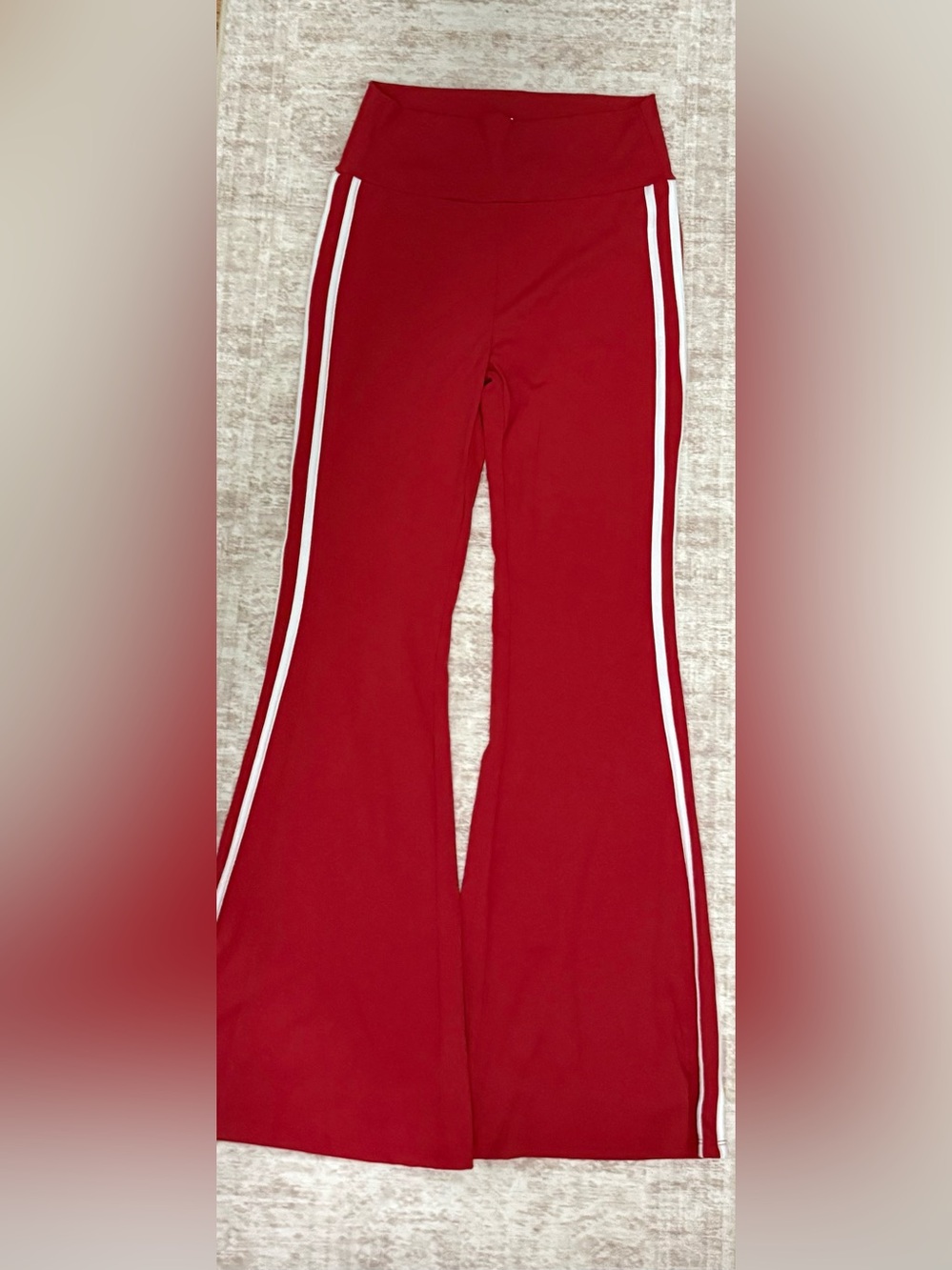 Pink Lily Red Flare Pants with White Side Stripes